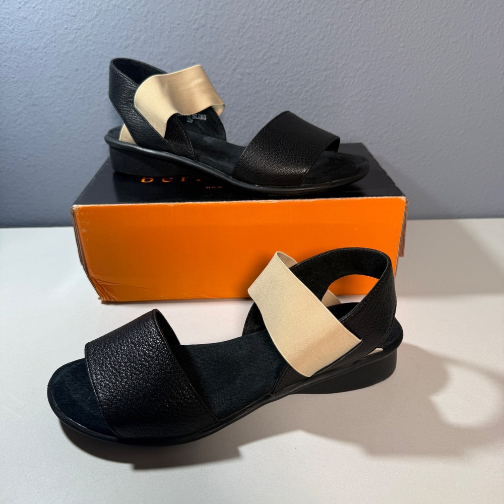 Bernie Mev Payton Sling Sandals Womens 39 Black Beige Elastic Wedge